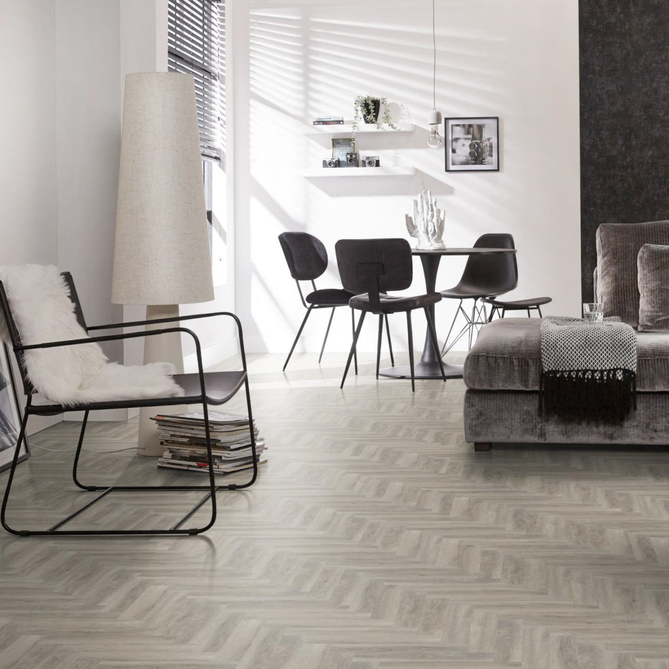 Spigato visgraat Light Grey Dryback