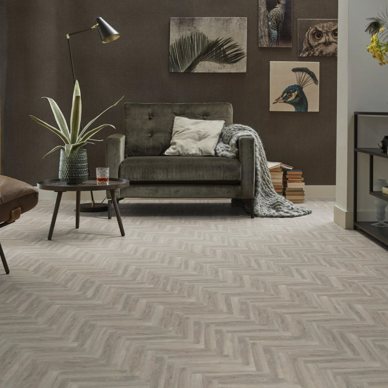 Spigato visgraat Light Grey Dryback