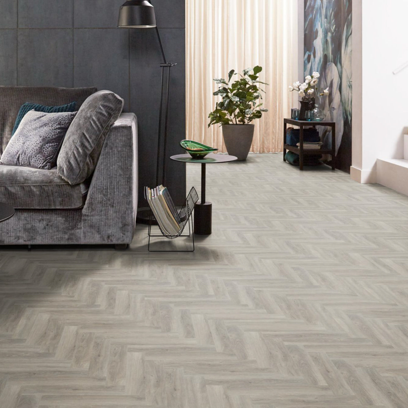 Spigato visgraat Light Grey Dryback